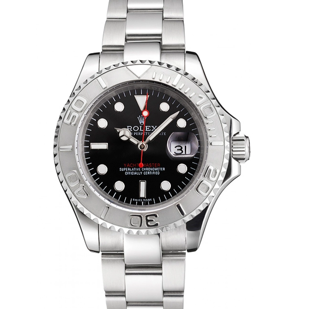 Aaa replica watch Stainless Swiss Rolex Dial Yacht-Master And Case Black Bracelet Steel 0815